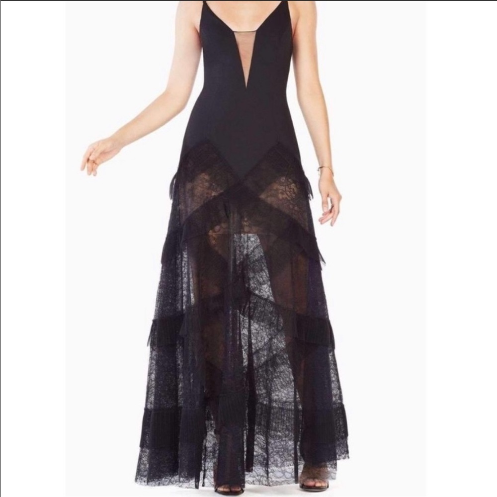 BCBG MaxAzria Avaline Pleated Tiered Lace Gown - Picture 6 of 8